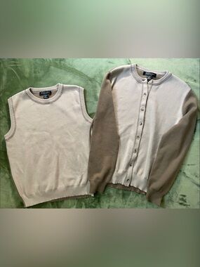 Rafael Sport Two-Piece Knit Set in Cream and Brown Sleeves Size L Boys